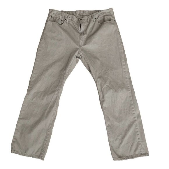 Levis 559 Jeans Mens 42x32.5 Relaxed Straight Fit Denim Beige Khaki Zip Pants - Picture 1 of 9